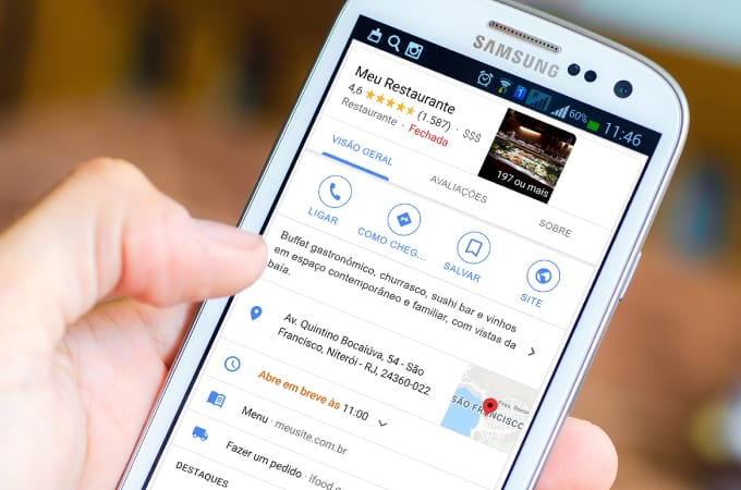 Perfil de empresa no Google Meu Negócio aberto em um celular